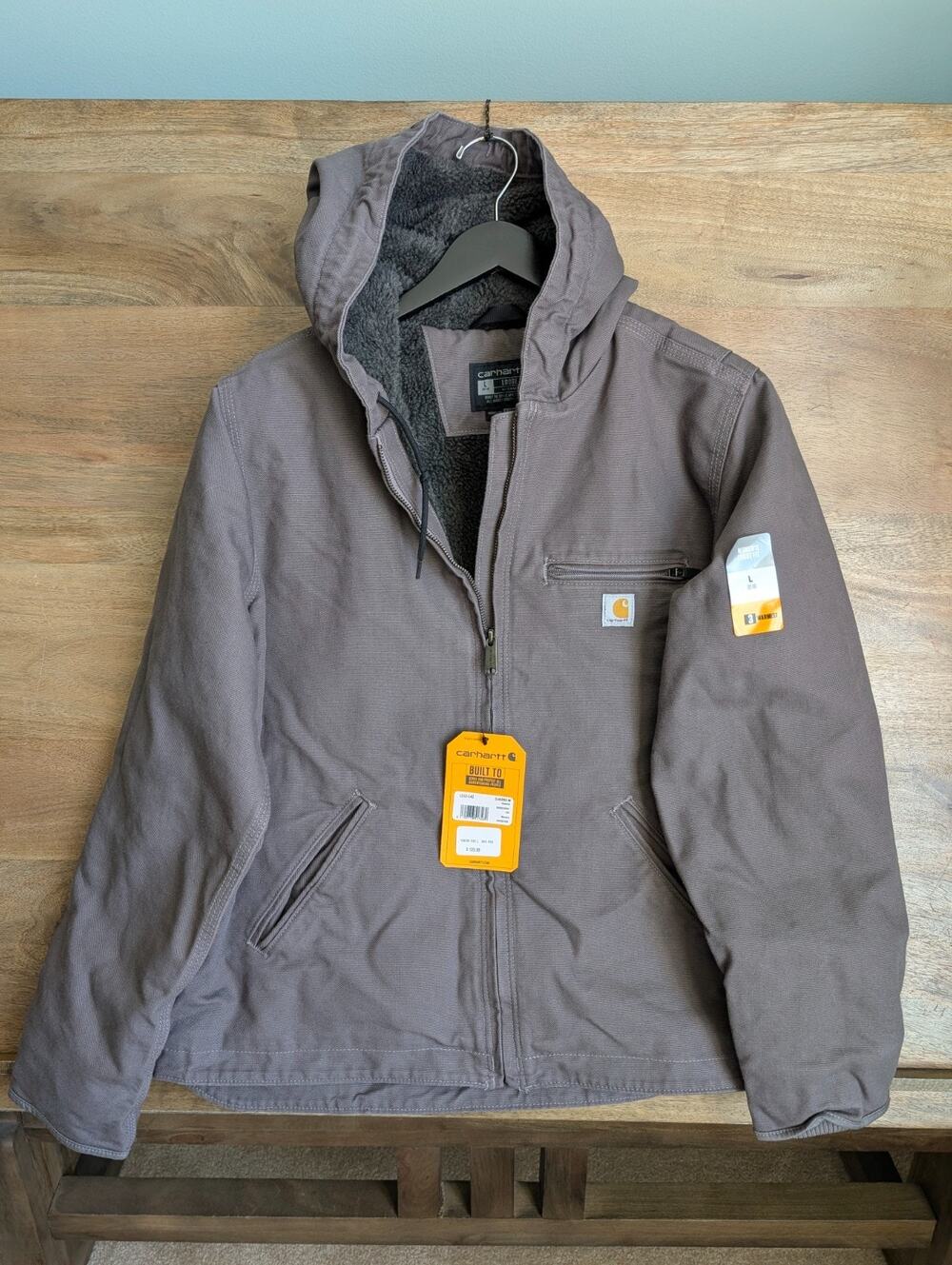 NWT Carhartt Washed Duck Jacket Womens Large Brown Sherpa-Lined Loose Fit Hooded